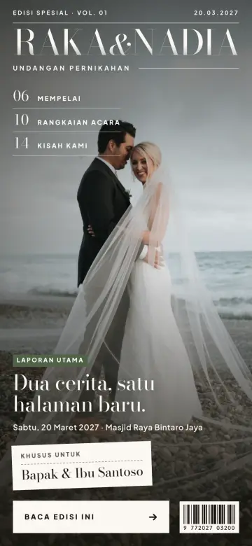 Contoh undangan digital bergaya majalah: template Edisi dengan sampul edisi khusus