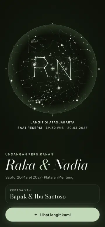 Contoh undangan digital tema langit malam: template Rasi dengan peta bintang