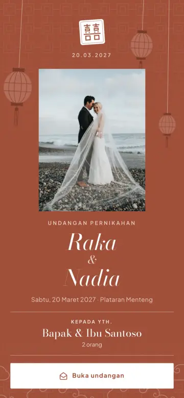 Contoh undangan digital Tionghoa: template Tionghoa dengan lampion dan ubin Peranakan